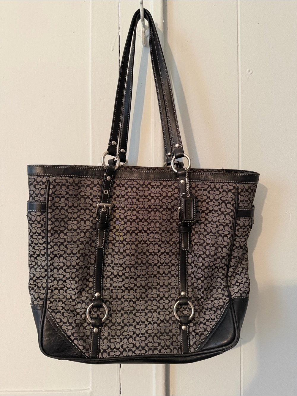 Coach Signature Monogram Canvas Tote in Black and Gray